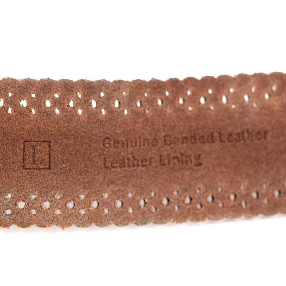 PERFORATION CUT OUT BROWN GENUINE LEATHER 1.5"Wd CASUAL WOMEN'S BELT Sz L (F20 - Picture 7 of 11